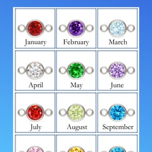 K&ouml;nnte beinhalten: Sterlingsilber-Geburtsstein-Anh&auml;nger in 4 mm Gr&ouml;&szlig;e, mit einem anderen Edelstein f&uuml;r jeden Monat des Jahres. Januar: rot, Februar: lila, M&auml;rz: hellblau, April: klar, Mai: gr&uuml;n, Juni: lila, Juli: rot, August: gr&uuml;n, September: blau, Oktober: rosa, November: gelb, Dezember: blau.