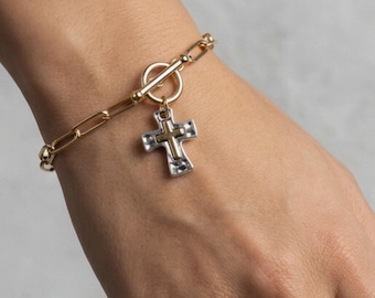 Kreuz Bettelarmband: Gold Silber christlicher Glaube Schmuck, spiritueller Schutz Geschenk