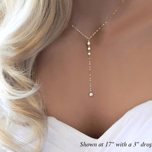 Lariat Wedding Necklace for Woman, Bridesmaid Prom Thank You Gift, Diamond Lariat Y Necklace, Rose, Gold, Silver image 4