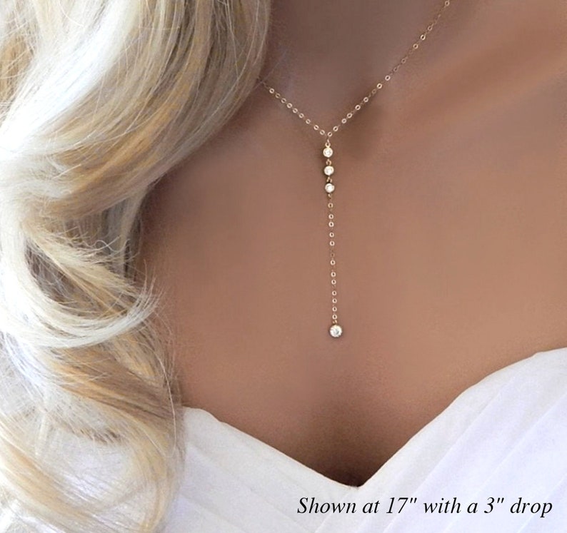 Lariat Wedding Necklace for Woman, Bridesmaid Prom Thank You Gift, Diamond Lariat Y Necklace, Rose, Gold, Silver image 4