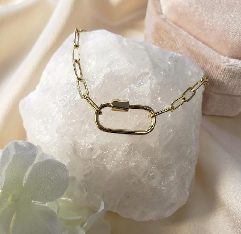 Collar de cadena con clip de papel relleno de oro, soporte para dijes con mosquetón, joyería para combinar imagen 8