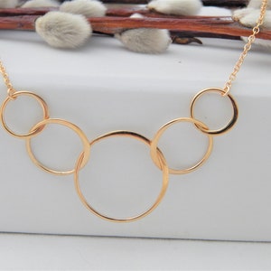 50th Birthday Gift for Women, Circle Necklace, Five Circles, Silver Gold, 5 Sisters, Eternity, Best Friend Gift, Charm Necklace, Gold Choker