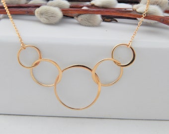 Gold Kreis Halskette, fünf Ringe Ewigkeit, 50.Geburtstagsgeschenk
