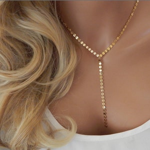 Gold Filled Lariat Necklace: Coin Drop Y Necklace, Sterling Silver Option