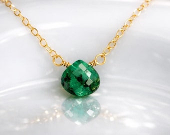 Emerald Gemstone Necklace, Dainty Gold Filled Chain, May Birthstone Jewelry, Personalized Gift