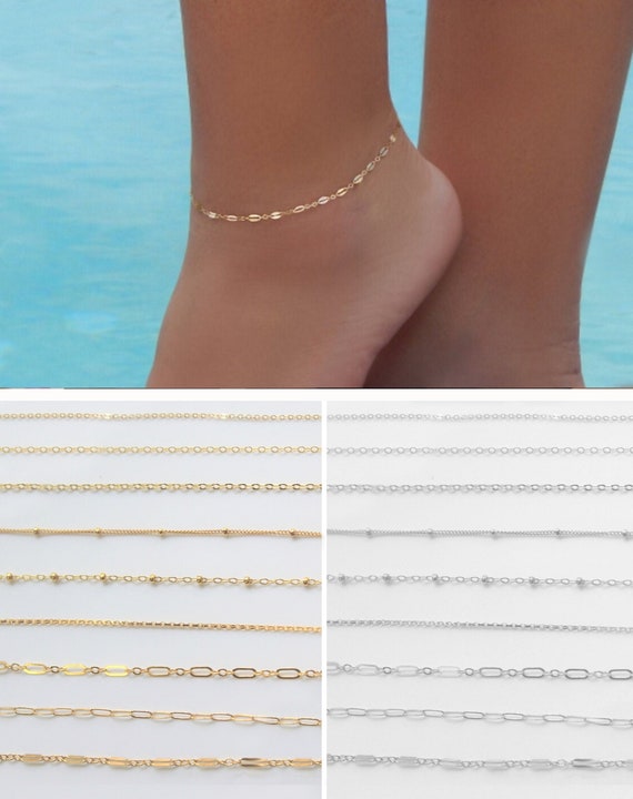 14k Gold Ankle Bracelets, Dainty Waterproof Chain Anklets for
