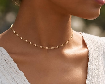 Zarte goldene Choker-Halskette, 14-karätig vergoldete Choker-Halskette, Choker-Halskette aus Sterlingsilber, zierliche Layering-Halskette, minimalistischer Schmuck für Damen