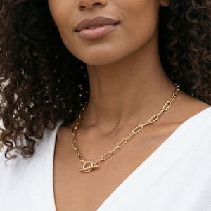 Gold Filled Paperclip Chain Necklace – Boho Toggle Clasp Necklace, Chunky Layering Chain, Minimal Statement Jewelry