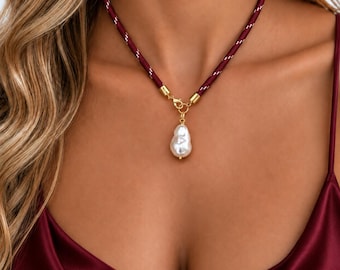 Paracord-Perlenkette, Barockperlenkette, Zarte Kordelkette, Boho-Perlenschmuck, Farbenfrohe Kette, Geschenk für Sie