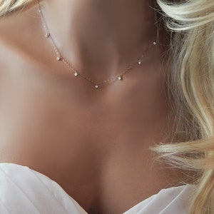 Bridal Necklace for Her Diamond Station Choker Bridesmaid Gift Dainty Waterdrop Cz Necklace for Women Jewelry for Wedding Day