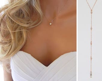 Back Drop Wedding Necklace Diamond Bridal Necklace Bridesmaid Gift Prom Necklace Special Event Jewelry