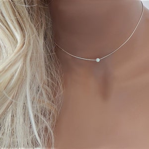 Collier ras de cou opale pour femmes, cadeau de demoiselle dhonneur délicate pour elle, perle dopale bleue Boho, superposition minimaliste en or rose SilverJewelry image 3