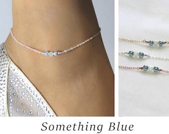 Something Blue Bridal Anklet, Dainty Wedding Ankle Bracelet, Shower Gift, Simple Classic Blue Gemstone Anklet for Women, Opal Anklet