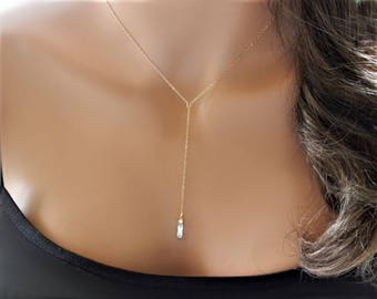 Dainty Lariat and Diamond Charm Necklace for Woman Bridesmaid Gift for Her Minimal Y Choker Necklace for Everyday Wear