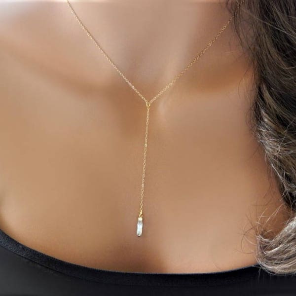 Dainty Lariat and Diamond Charm Necklace for Woman Bridesmaid Gift for Her Minimal Y Choker Necklace for Everyday Wear