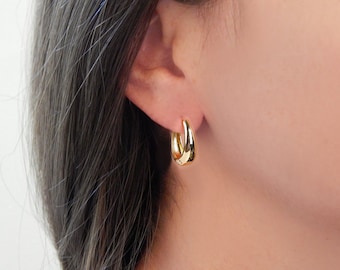 Gold Hoop Earrings, Gold Dome Hoops, 24k Gold Vermeil Earrings for Women, Gold Sterling Silver Hinged Earrings, Minimal Round Earrings