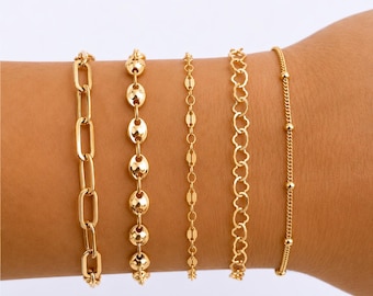 Gold Filled Stacking Armbänder, Herz Armband, Paperclip Kettenarmband, Mariner Armband, Satelliten & Pailletten Kette Layering Schmuck