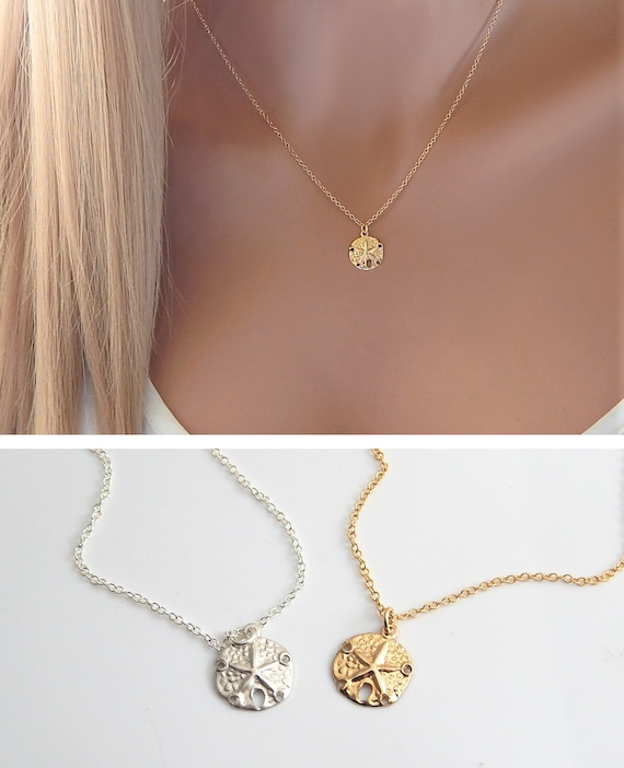 Sand Dollar Necklace Silver or Gold Dainty Beach Jewelry Gift