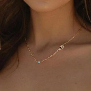 Angel Wing Birthstone Necklace: 14K Gold Filled Guardian Jewelry