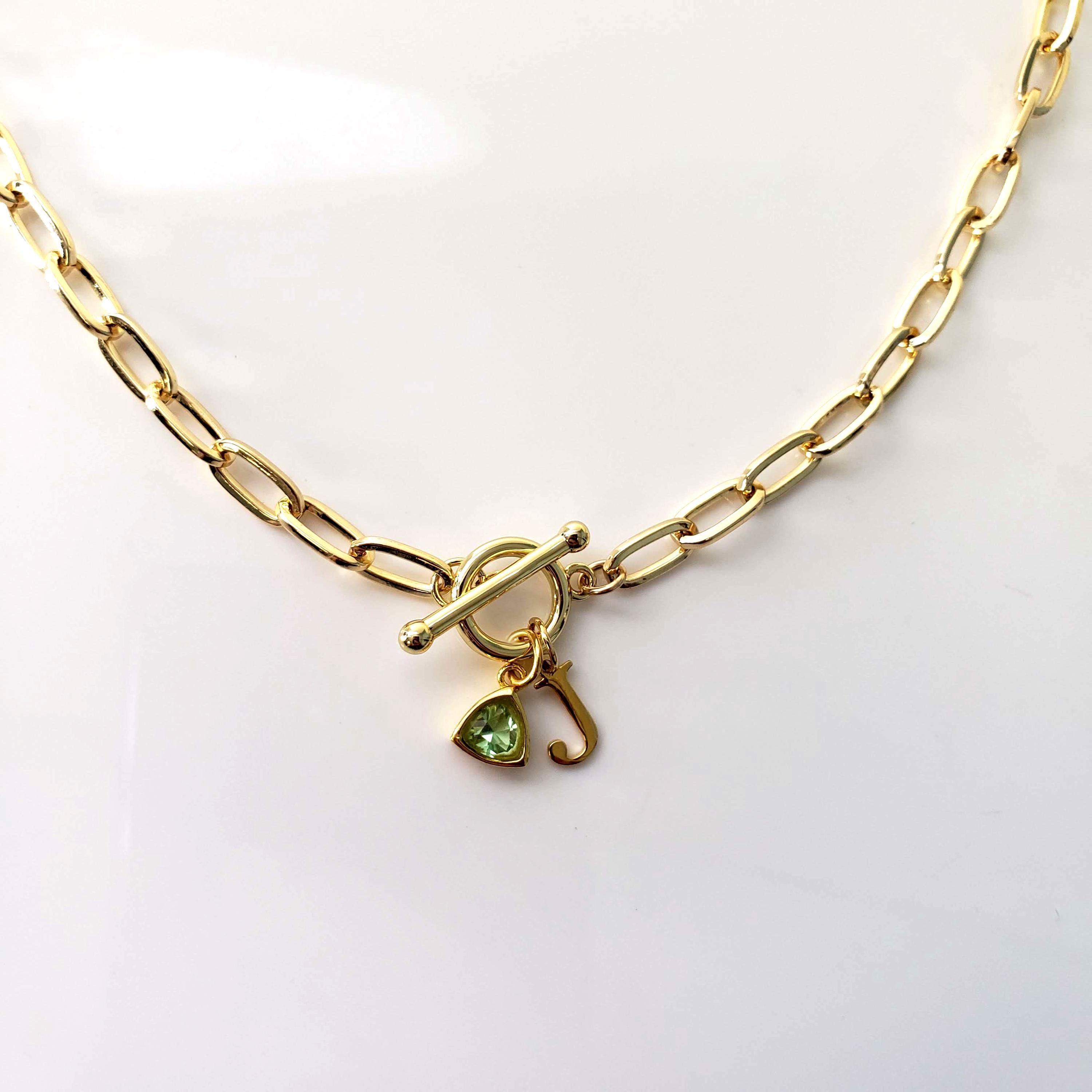 Custom Birthstone Initial Toggle Clasp Necklace for Women, Paperclip Charm Necklace, Personalized Jewelry, Birthday Gift, Gift for Her/Best Friend
