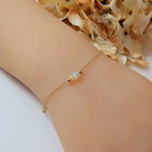 Opal Bracelet, Bridesmaid Gift for Her, Dainty Gold Real Genuine Ethiopian Opal Jewelry, Fire Opal, October Birthstone, Minimalist Jewelry image 7