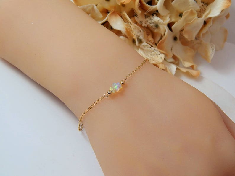 Opal Bracelet, Bridesmaid Gift for Her, Dainty Gold Real Genuine Ethiopian Opal Jewelry, Fire Opal, October Birthstone, Minimalist Jewelry image 7