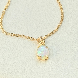 Dainty Opal Necklace: Gold Opal Charm, October Birthstone for Women