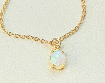 Dainty Opal Necklace Gold, October Birthstone Necklace, Tiny Opal Charm Necklace, Minimalist Gold Necklace, Layering Jewelry Gift for Women