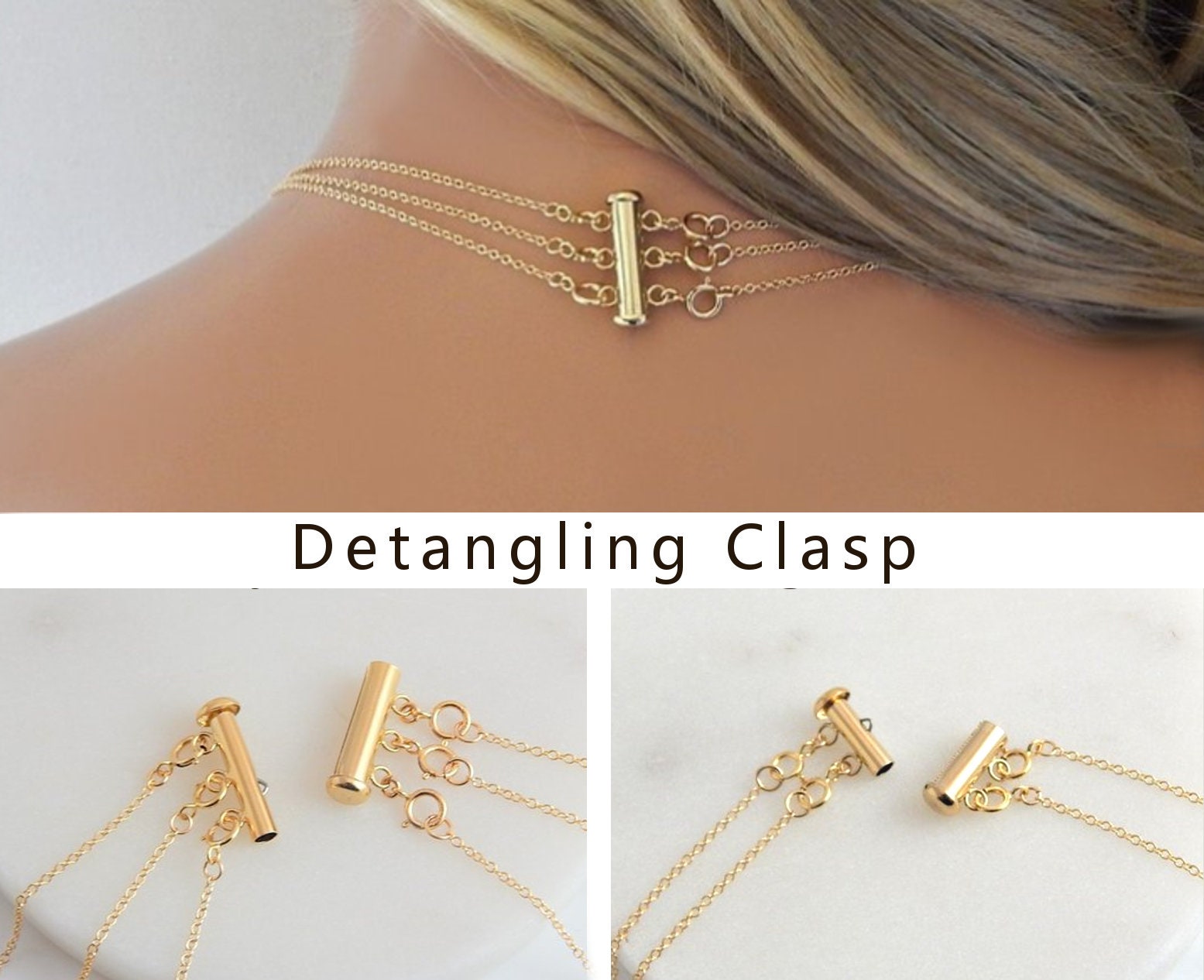 Lucky Necklace Layering Clasp Womens Jewelry Separators 18K Gold and Silver  Multiple Necklace Clasp Look (Golden)