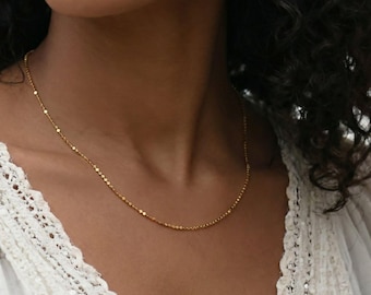 Gold Dot Chain Necklace, Dainty Layering Chain Necklace, Minimalist Layering Necklace, Shimmer Gold Jewelry Gift for Her