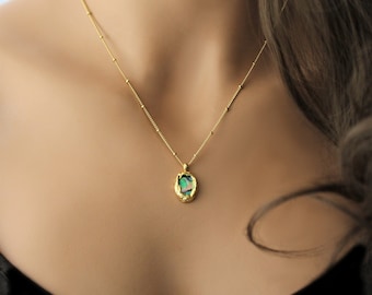 Gold Abalone Necklace, Dainty Abalone Shell Pendant, Iridescent Ocean Jewelry, Minimalist Gold Necklace, Layering Necklace Gift for Her