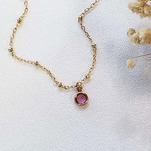 Kids Birthstone Necklace: 14k Gold Filled Satellite Chain, Gemstone Charm