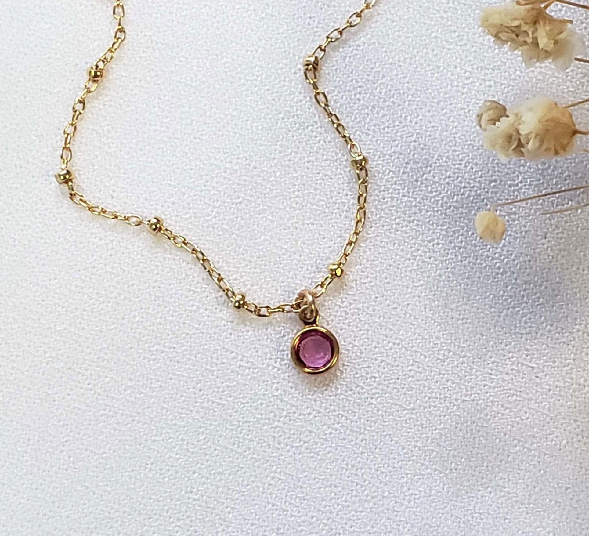 Kids Birthstone Necklace: 14k Gold Filled Satellite Chain, Gemstone Charm