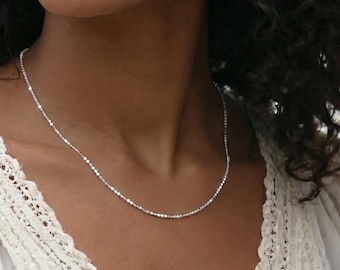 Silver Dot Chain Necklace, Dainty Coin Chain Necklace, Minimalist Silver or Gold Necklace, Shimmer Layering Necklace, Jewelry Gift for Her
