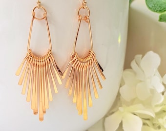 Gold Filled Fringe Dangle Earrings: Boho Art Deco Chandelier Jewelry