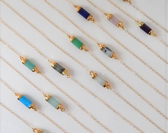 Edelsteinkette, Kristallanhänger für Damen, Rosenquarzkette, zarte Geburtssteinkette, minimalistisches Schmuckgeschenk zum Geburtstag