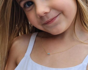 Geburtssteinkette für Kinder, personalisierter Geburtstagsschmuck aus 14-karätigem Gold, Erinnerungsstück, Geburtstagsgeschenk für Mädchen