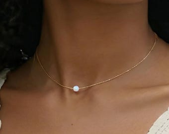 Opal Choker Necklace, Dainty Lab Opal Necklace, Sterling Silver Gold or Rose Gold Choker, Minimalist Jewelry Gift for Her