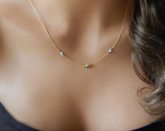 Dainty Opal Necklace Gold Filled, Sterling Silver or Rose Gold, October Birthstone Necklace, Minimalist Opal Pendant, Layering Jewelry Gift