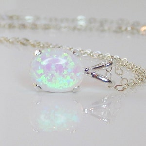Handmade Lab Opal Necklace: 14K Gold-Filled October Birthstone Pendant
