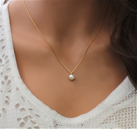Pearl Necklace Minimal 925 Sterling Silver Simple Freshwater