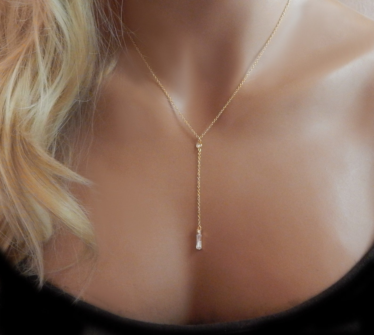Dainty Gold Lariat Necklace Prom Bridesmaid Engagement Gift Etsy