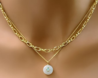 Mondsteinkette, Halskette mit blauem Topas, zarte mehrreihige Goldkette, Edelsteinanhänger, Schmuckset mit Lagenlook – das perfekte Geschenk für Sie