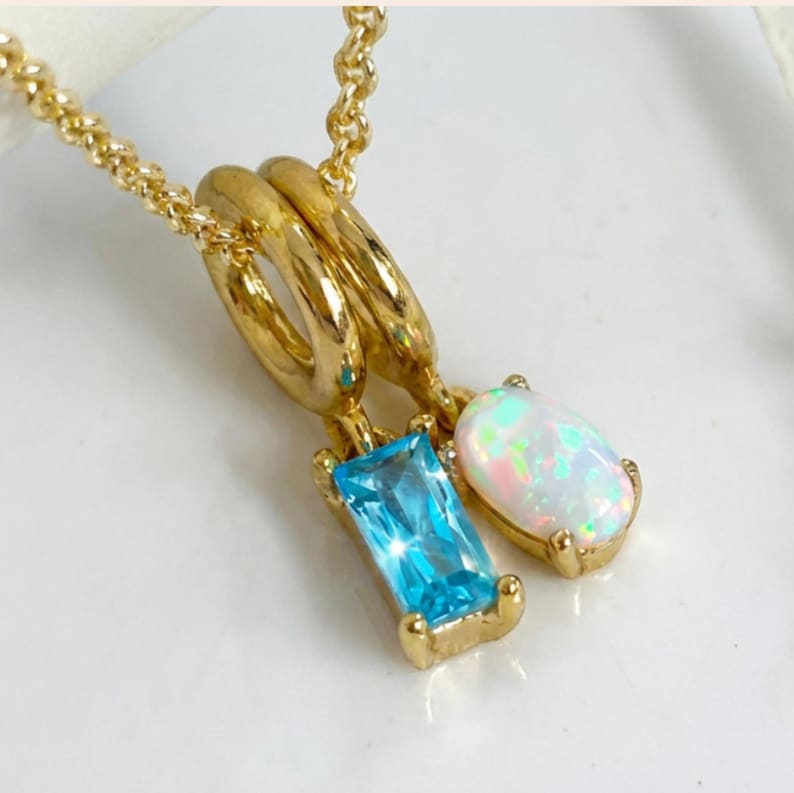 Personalized Birthstone Charm Necklace, Gold Filled Family Jewelry image 1