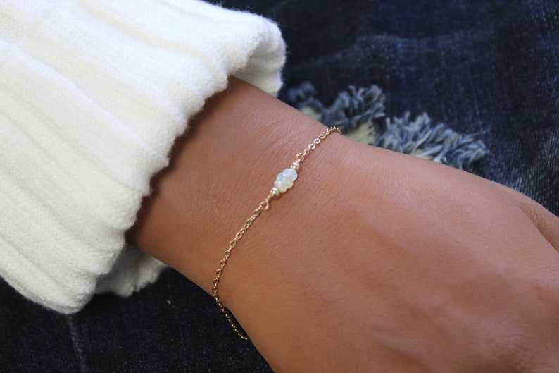 Opal Bracelet, Bridesmaid Gift for Her, Dainty Gold Real Genuine Ethiopian Opal Jewelry, Fire Opal, October Birthstone, Minimalist Jewelry image 4
