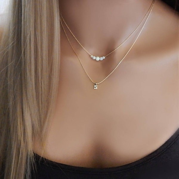 Opal Necklace Initial Necklace for Woman, Gold Necklace, Gift for Her