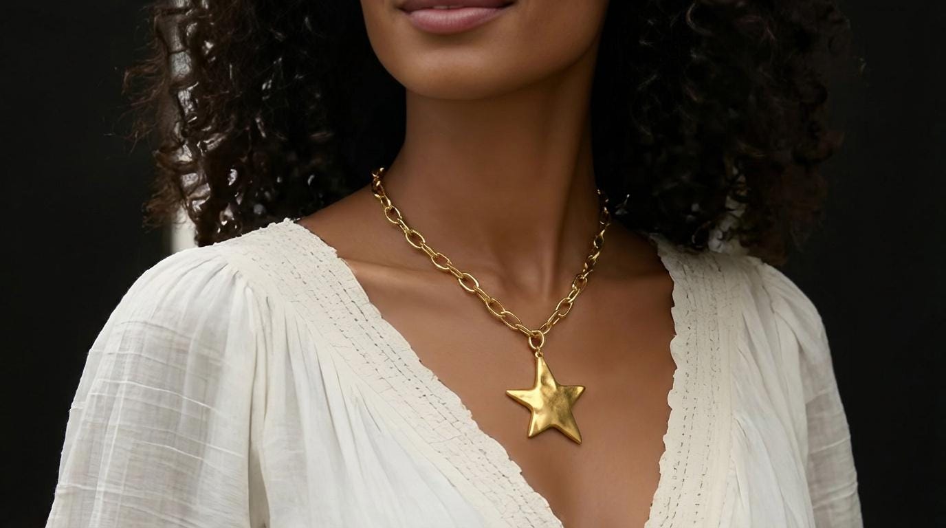 Chunky Star Pendant Necklace – Vintage Inspired Gold Medallion