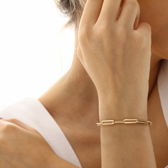Buy Gold Link Chain Bracelet for Women Rectangle Paperclip