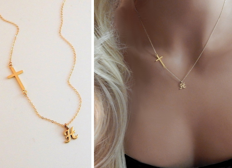 Initial Cross Necklace Personalized Gift for Her Gift for | Etsy