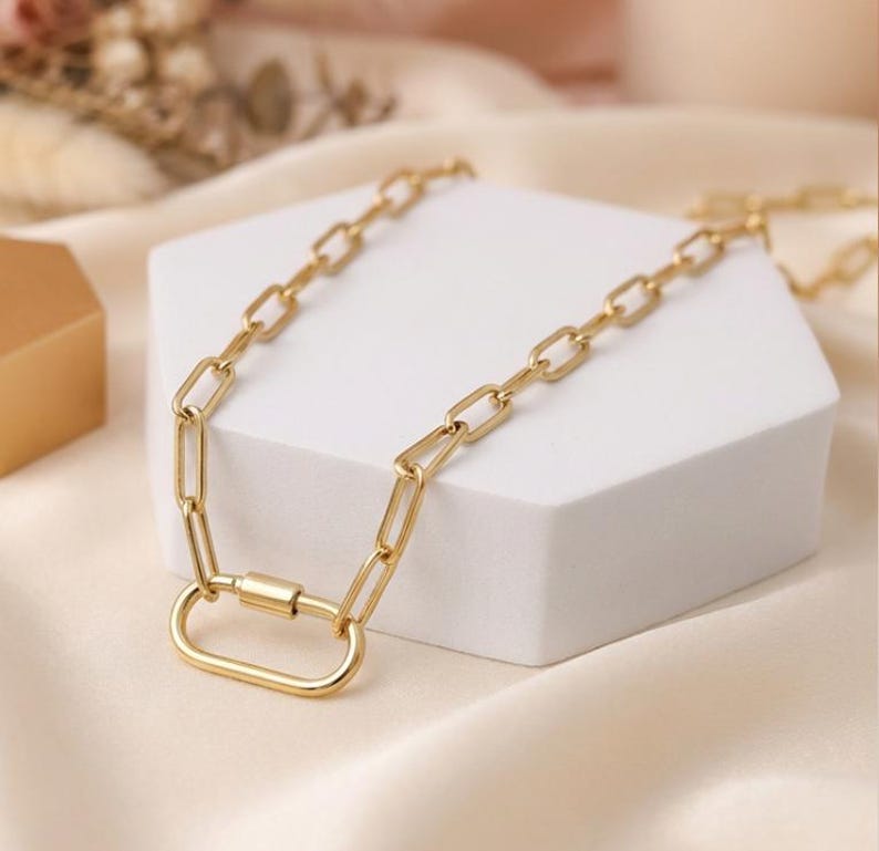 Collar de cadena con clip de papel relleno de oro, soporte para dijes con mosquetón, joyería para combinar imagen 2
